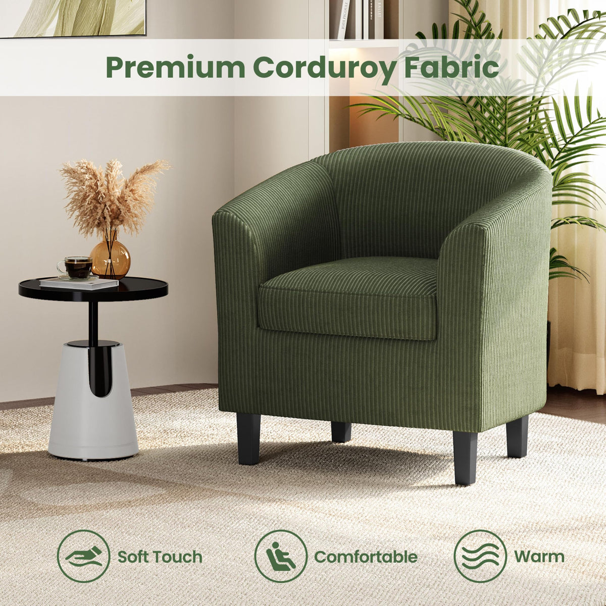 Corduroy Barrel Armchairs Set of 2 Dark Green U864