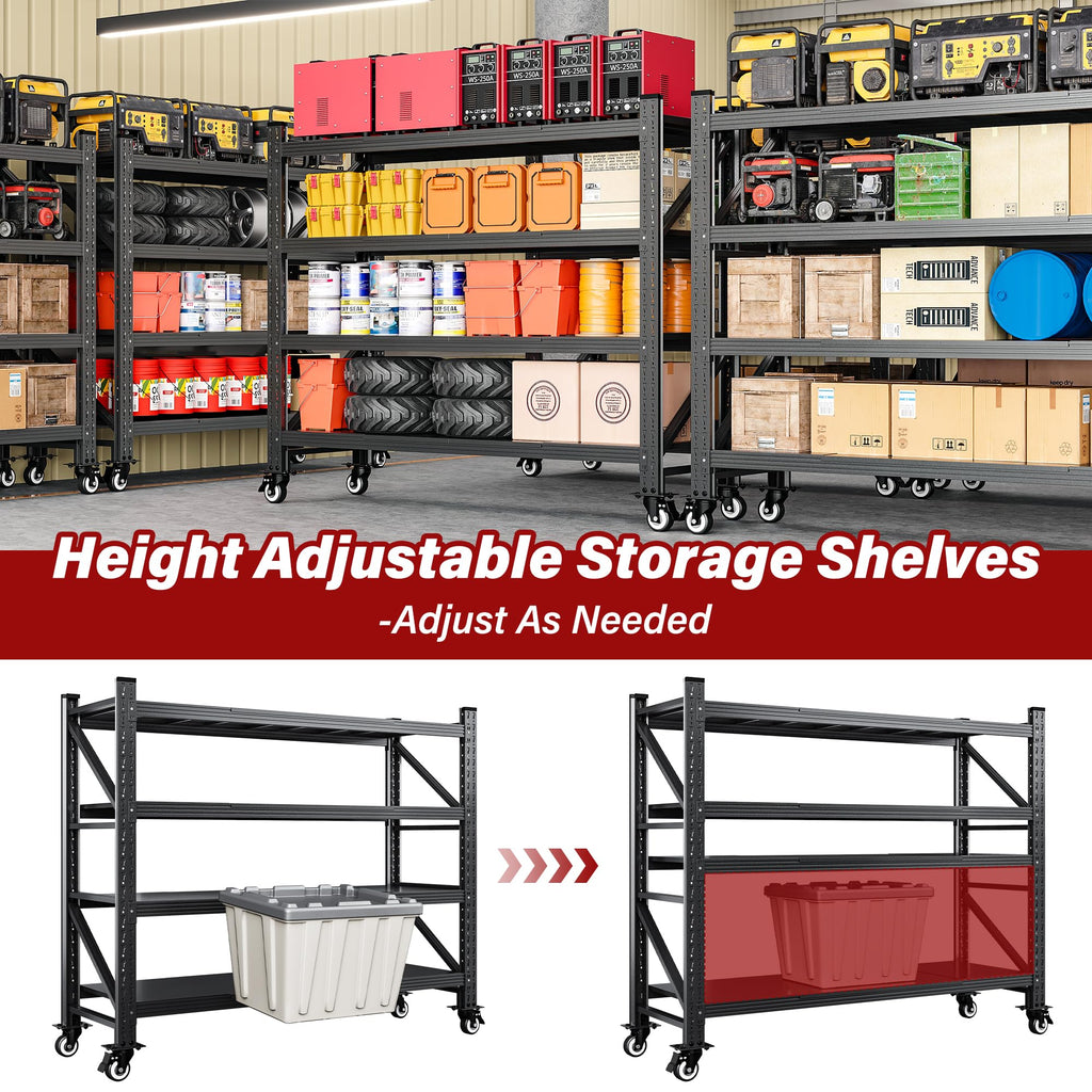 75.6" Tall Black Metal Storage Shelves with Wheels V3017