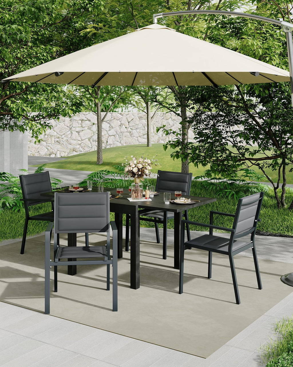Aluminum Stackable Patio Dining Chairs Set of 2 Dark Grey R7379