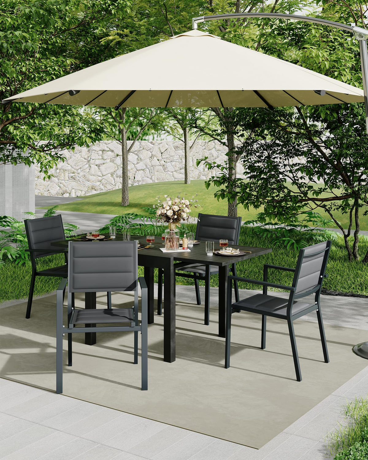 Aluminum Stackable Patio Dining Chairs Set of 2 Dark Grey R7379
