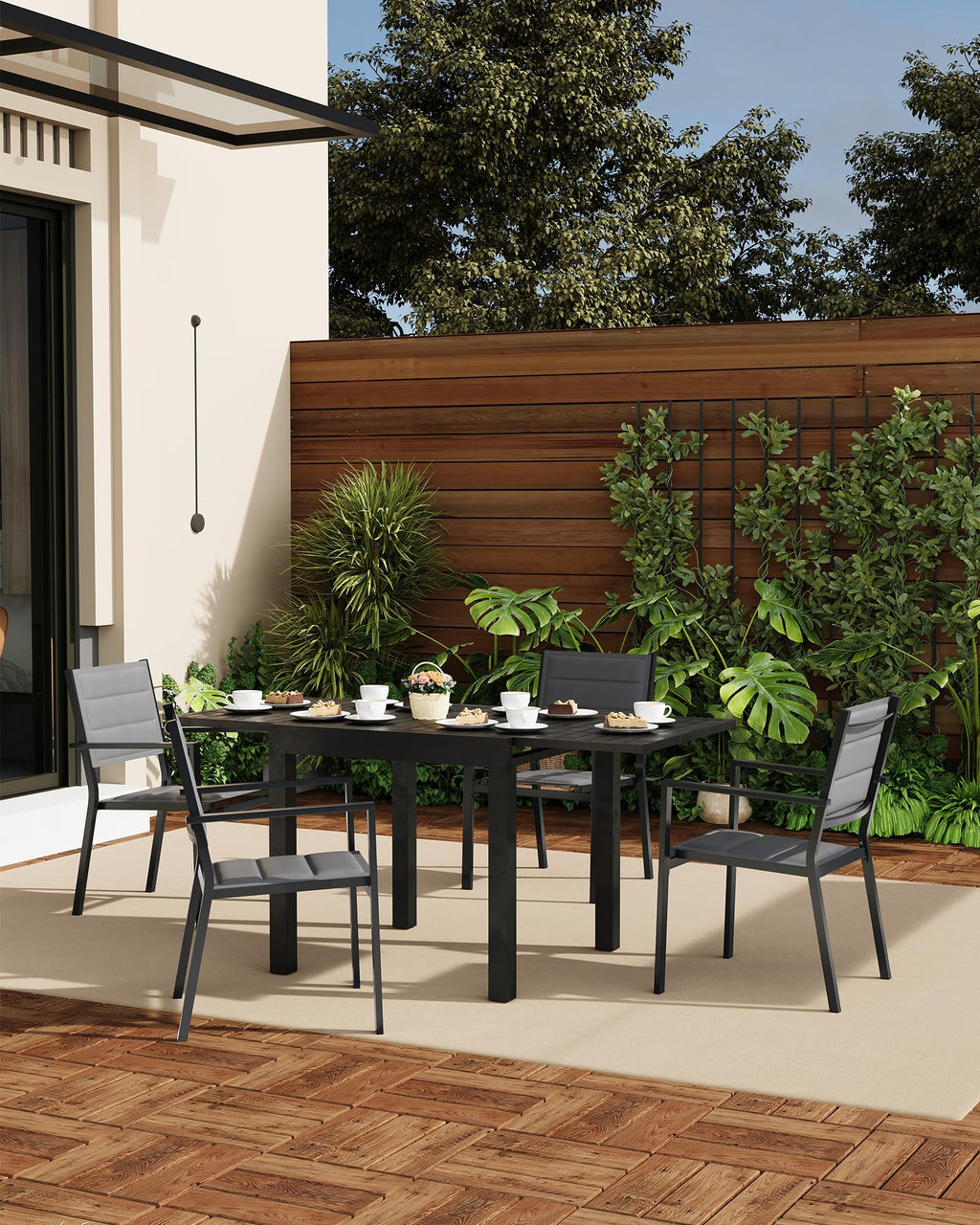 Aluminum Stackable Patio Dining Chairs Set of 2 Dark Grey R7379