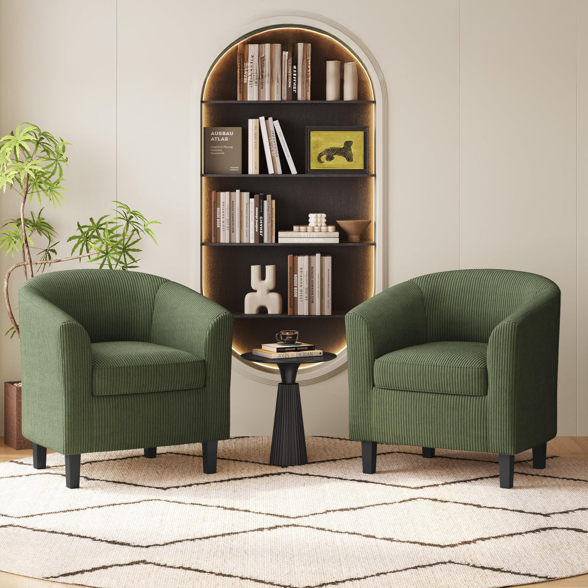 Corduroy Barrel Armchairs Set of 2 Dark Green U864