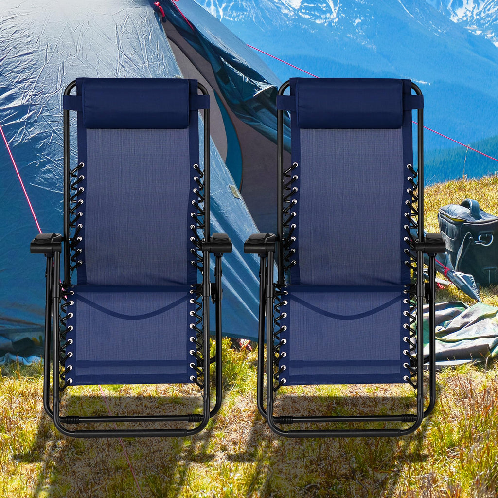 Blue 2 Pack Zero Gravity Folding Recliner Lounge Chair N596
